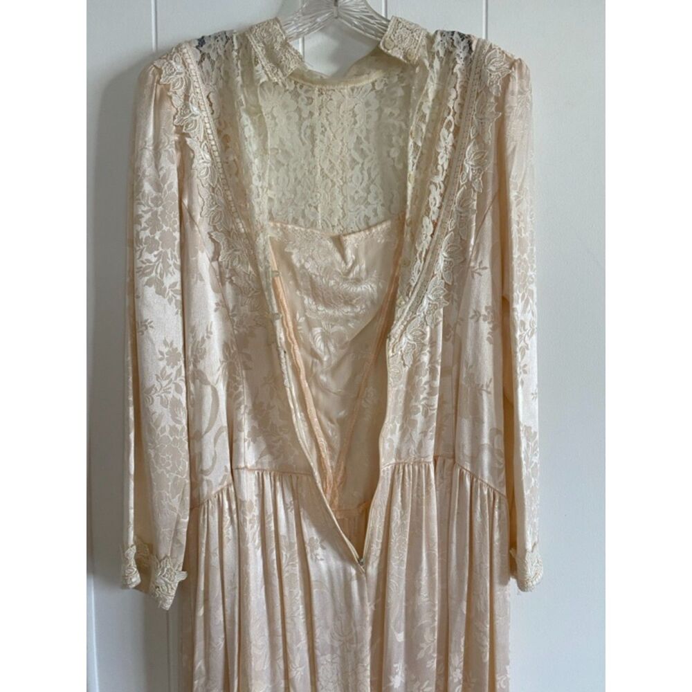 Vintage 80s Jessica McClintock Cream Lace Gown M - Picture 10 of 13
